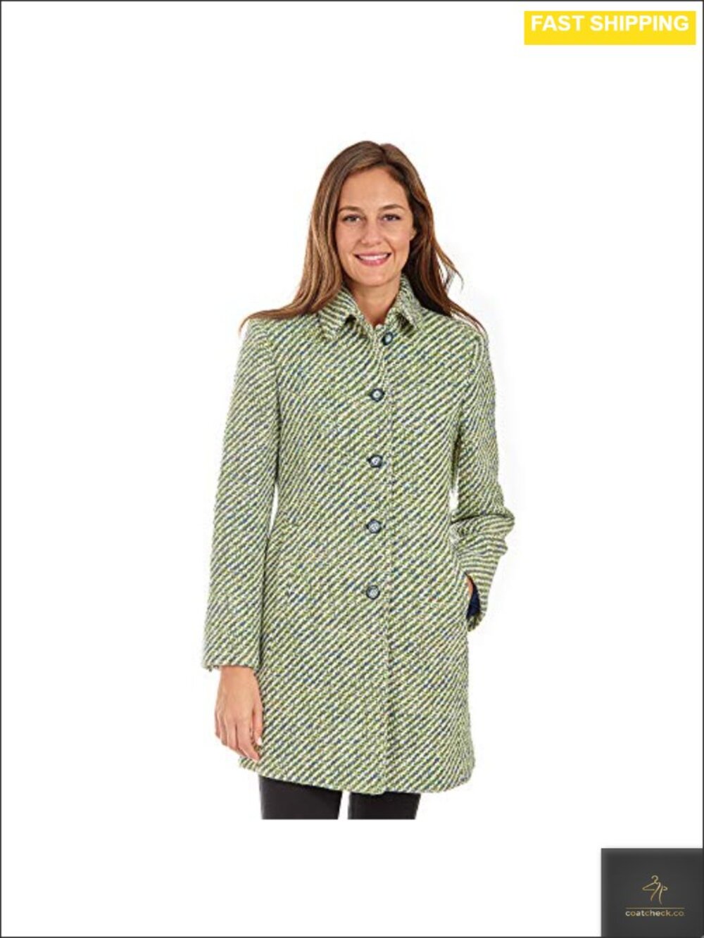 Single Breasted Wool Walker Coat Houndstooth Long Sleeve Regular Fit